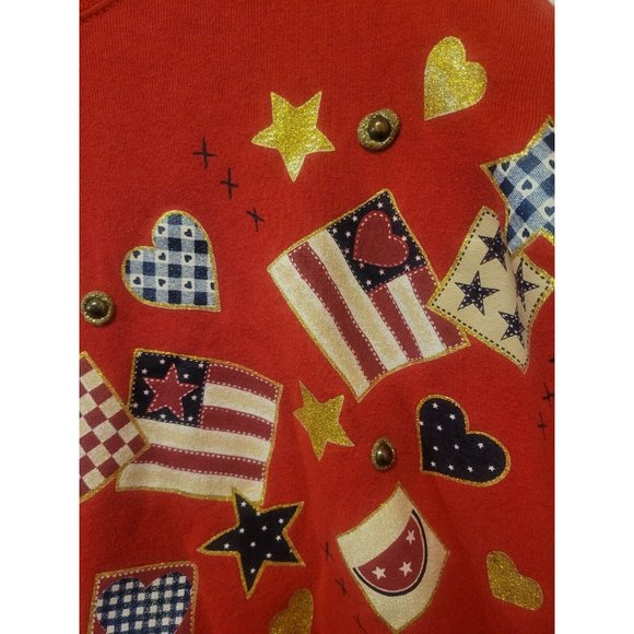 Vtg Womens Sweatshirt Americana Handpainted Red - Picture 3 of 7